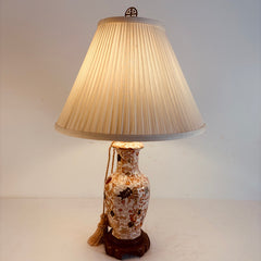 Vintage Japanese Satsuma Table Lamp w/ Silk Shade, Sku 034049