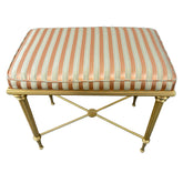 Matte Brass X Base Bench, Silk Stripe, Peach & Ivory, Sku 033360