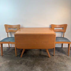 Heywood Wakefield Drop Leaf Birch Dining Table w/ 2 Side Chairs & 2 Leaves Champagne Finish, Sku 033924