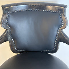 Set of Three Ferguson Copeland Swivel Barstools, Black Leather Cushions, Printed Zebra Cowhide on Back, Sku 033700