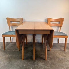 Heywood Wakefield Drop Leaf Birch Dining Table w/ 2 Side Chairs & 2 Leaves Champagne Finish, Sku 033924