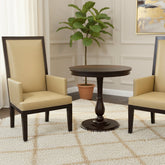 Holly Hunt Collection, Pair of Arm Chairs, Cream Leather, Dark Wood Frame, Sku: 033506