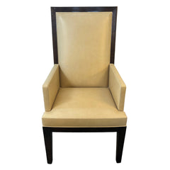 Holly Hunt Collection, Pair of Arm Chairs, Cream Leather, Dark Wood Frame, Sku: 033506
