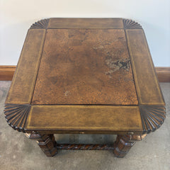 Side Table, Leather Top, Patina Nail Head Detail, Barley Twist Stretcher Base, Sku: 033432
