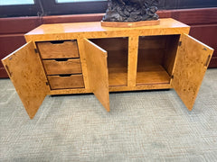 Fine Arts Furniture Co. Burled Wood Credenza, 3 Monolithic Doors, Drawers, Open Storage, Sku 034057
