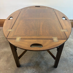 Kittinger Butler Tray Table, Wood Tray Top and Base are Individual Pieces, Four Sides are Hinged to Allow for Extra Serving Space