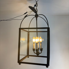 4-Light Exterior Antique Brass Lantern Style Pendant, Sku 033747