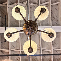 Kichler Brass Chandelier with Five Opaque Globes, Ornate, sku: 032584