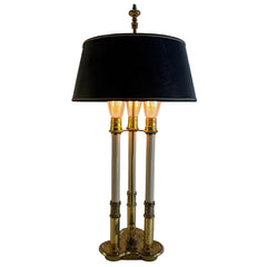 Stiffel French Style Bouillotte Lamp Three Sockets Black Hardback Shade has Reptile Texture and the Interior is Gold Foil, Sku 034147