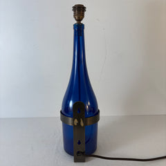 Pair of Wine Bottle Sconces Cobalt & Antique Brass Fittings, Sku 033604