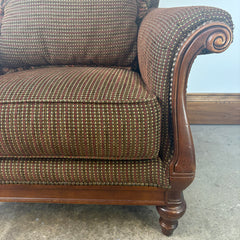 Thomasville Armchairs with Nail Head Detail and Wood Accents Brown and Berry Tweed Upholstery, Sku 033311