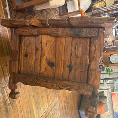 Oversized Log Cabin Style Rustic Carved Wood Desk, Sku 033852