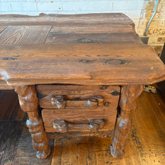 Oversized Log Cabin Style Rustic Carved Wood Desk, Sku 033852