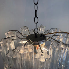 Vintage Italian Tubular "Tronchi" Blown Glass Chandelier on Silver Tone Structure Possibly Murano, 034047