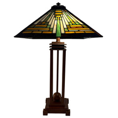Quoizel Lighting Square Mission Style Table Lamp with Metal Base and Stained Glass Shade, Sku 033840