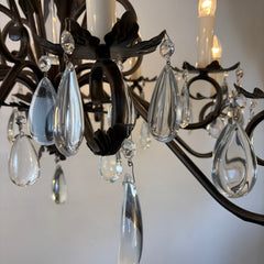 Arte De Mexico 12 Light Chandelier with Gunmetal Finish, Teardrop Crystals and Acanthus Leaf Details, Sku 033632