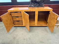 Fine Arts Furniture Co. Burled Wood Credenza, 3 Monolithic Doors, Drawers, Open Storage, Sku 034057