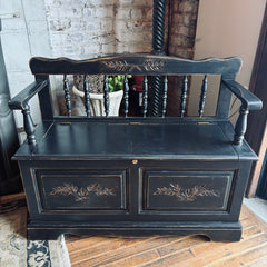 Athens Table Co. Colonial Style Oak Storage Bench, Distressed Finish, Sku: 033746