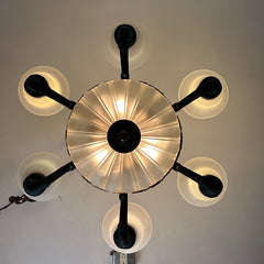 Corbett Chandelier, Six Arm, Bronze and Copper Frame, Frosted Glass Shades, Sku: 032980