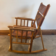 Vintage Costa Rican Teak and Embossed Leather Rocking Chair, Foldable, Sku: 033669