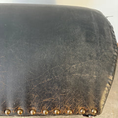 Leather Ottoman, Cushion Style, Black with Nail Head Detail, Sku 033361