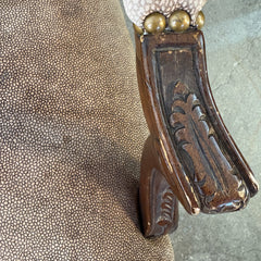 Sanded Leather Chair with Cheetah Spot Upholstery Cabriole Leg Style, Damage on Seat, Sku 033355. Another Undamaged Chair Available, Sku 033354