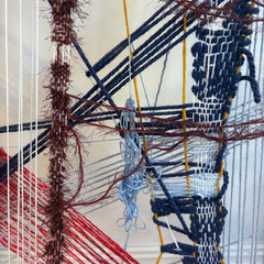 Textile Art on Wooden Loom by Artist Abigail Hack Featuring Berry Colored Hues, Sku 033911