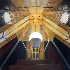 Mission Style Stained Glass Lamp Handmade Walnut Bases by Artist, John May, Sku: 033655