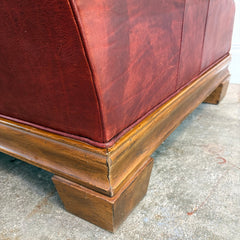 Stanford Leather Sofa in Rustic Oxblood Color Rolled Arms on a Plinth Style Base Sku 033888