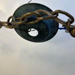 Corbett Chandelier, Six Arm, Bronze and Copper Frame, Frosted Glass Shades, Sku: 032980