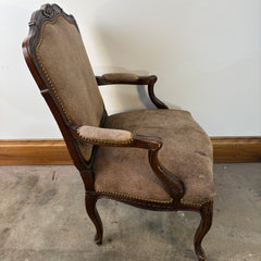 Sanded Leather Chair with Cheetah Spot Upholstery Cabriole Leg Style, Damage on Seat, Sku 033355. Another Undamaged Chair Available, Sku 033354