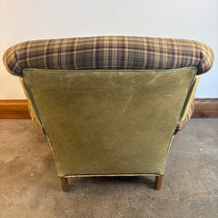 Great Western Brand Armchair Ottoman Set, Pale Green Leather, Plaid Upholstery, Sku: 033674