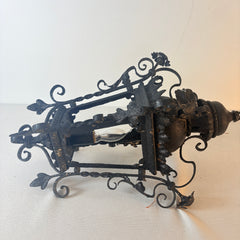 Vintage Iron Lantern Style Pendant with Scrolls and Florets, Black Finish, Sku 033482