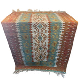 Kilim, Wool in Terracotta, Cream, Aqua, Sea Foam Green, Medium Size, Sku: 033438