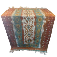 Kilim, Wool in Terracotta, Cream, Aqua, Sea Foam Green, Medium Size, Sku: 033438