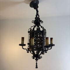 Vintage Spanish Revival Gothic Style Wrought Iron Pendant Light, Sku 033734