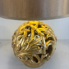 Brand New Gold Leaf Sphere Table Lamp w/ Gold Tapered Shade & Sphere Finial, Sku 033975