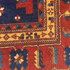 Hand Knotted Wool Rug, Origin Unknown, Rust and Navy, Central Diamond, Sku 033463