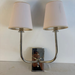 Visual Comfort Thomas O'Brien Hulton 2 Arm Sconce Nickel Finish & Paper Shades, Sku 033881
