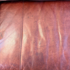 Stanford Leather Sofa in Rustic Oxblood Color Rolled Arms on a Plinth Style Base Sku 033888