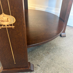 Stickley Round Coffee Table Dark Oak w/ Marquetry Detail, Sku 033990
