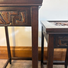 Early 1900's Japanese Hand Carved Set of Four Nesting Tables w/ Glass Inserts Available, Sku 033774