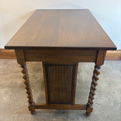 Stickley Bros. Co. Quarter Sawn Oak Antique Barley Twist & Cane Library Table/ Writing Desk, Sku 033771