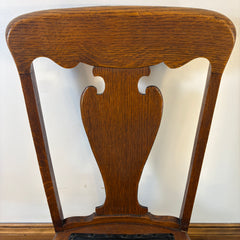 Antique Oak Side Chair, Black Leather Seat Cushion, Claw Feet, Urn Style Back Rest, Sku: 033528