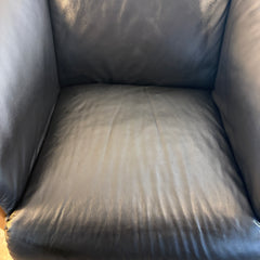 Ekornes Black Leather Arm Chair with Teak Wood Trim and Attached Seat Cushions, Sku 034107