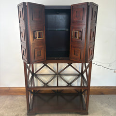 Contemporary Bar Cabinet, Dark Wood with Halogen Interior Light, Sku 033372