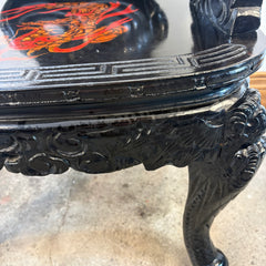 Vintage Japanese Carved Wood, Lacquer Finish Arm Chair, Hand Painted Dragon Motif, Meiji Period, Sku 033517