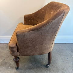 Set of 4 Brown Suede Armchairs w/ Casters, Sku 033849
