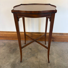 Pair of Vintage English Wood Tea Tables Scalloped Top, X Base, Tall Slender Legs, Sku: 033650