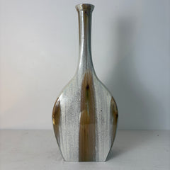 Large Ceramic Bottleneck Vase Glazed with White and Taupe, Sku: 033303